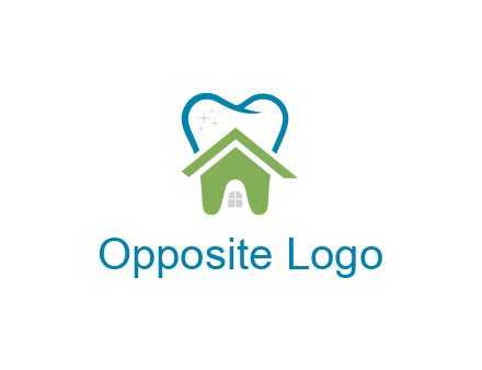 line art teeth behind abstract house