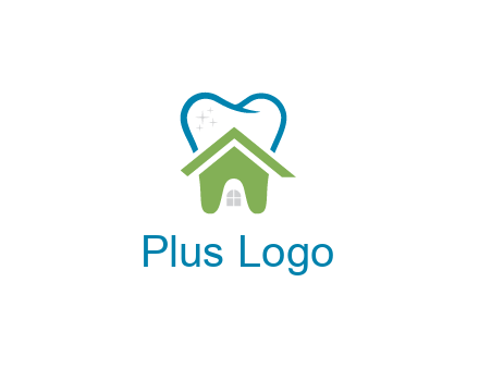 line art teeth behind abstract house