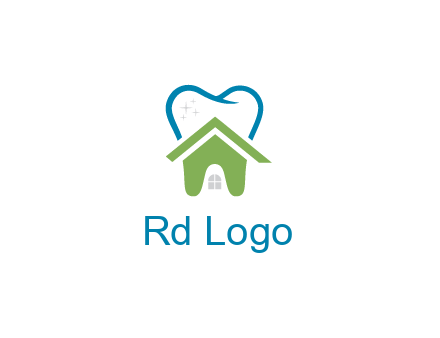 line art teeth behind abstract house
