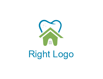 line art teeth behind abstract house