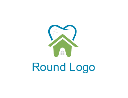 line art teeth behind abstract house