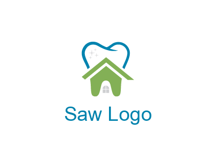 line art teeth behind abstract house