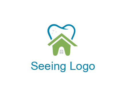 line art teeth behind abstract house