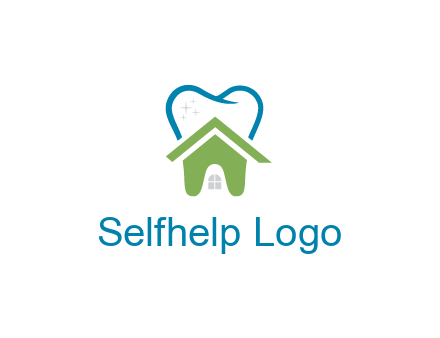line art teeth behind abstract house