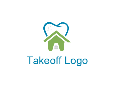 line art teeth behind abstract house