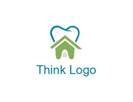 line art teeth behind abstract house