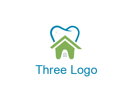 line art teeth behind abstract house