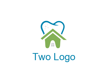 line art teeth behind abstract house