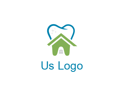 line art teeth behind abstract house
