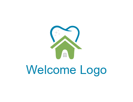 line art teeth behind abstract house