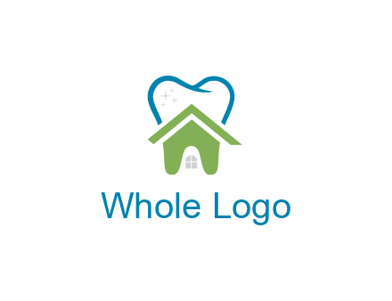 line art teeth behind abstract house