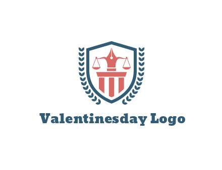 balance with pen on pillar in shield with wreaths