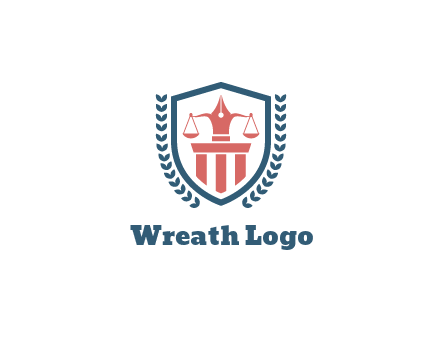 balance with pen on pillar in shield with wreaths
