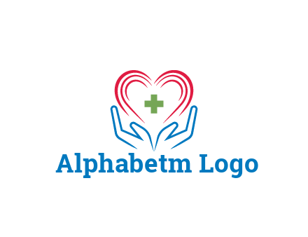 line art hands and heart with first aid sign