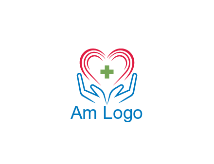 line art hands and heart with first aid sign