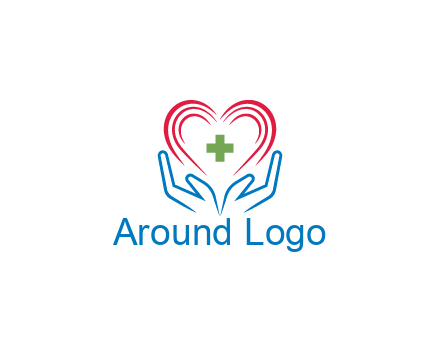 line art hands and heart with first aid sign