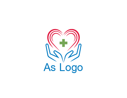 line art hands and heart with first aid sign