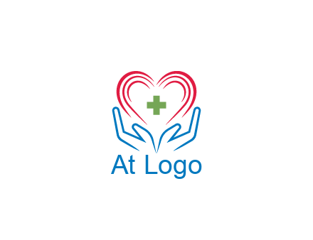 line art hands and heart with first aid sign