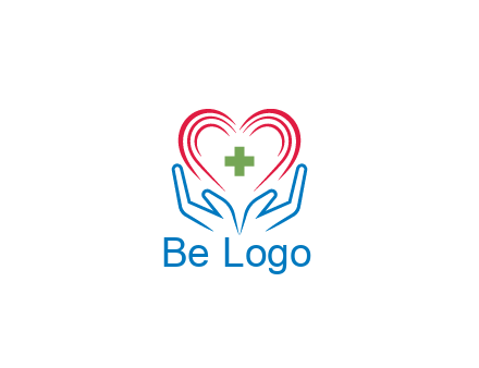 line art hands and heart with first aid sign
