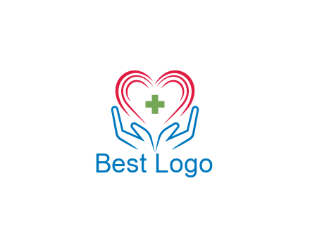 line art hands and heart with first aid sign