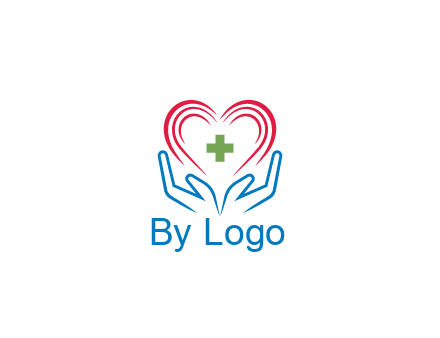 line art hands and heart with first aid sign