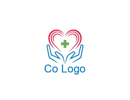 line art hands and heart with first aid sign
