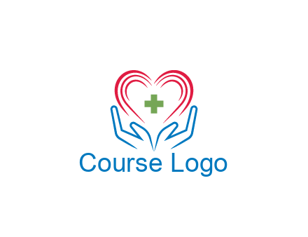 line art hands and heart with first aid sign