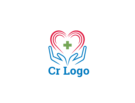 line art hands and heart with first aid sign