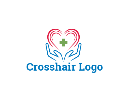 line art hands and heart with first aid sign