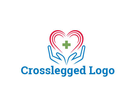 line art hands and heart with first aid sign