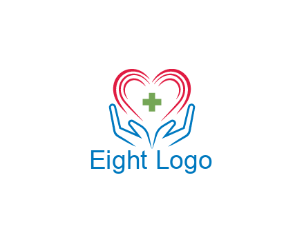 line art hands and heart with first aid sign