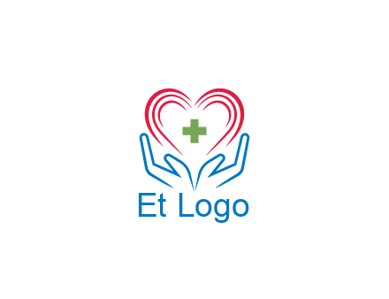 line art hands and heart with first aid sign