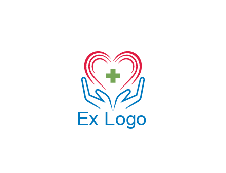 line art hands and heart with first aid sign
