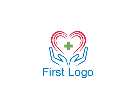 line art hands and heart with first aid sign