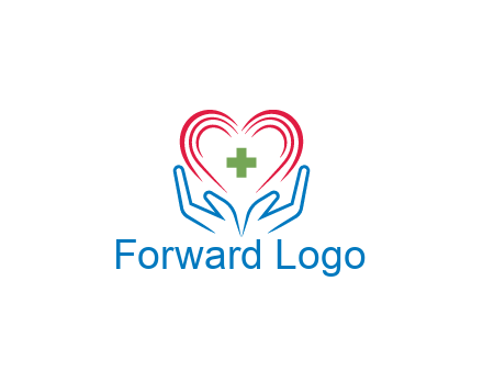 line art hands and heart with first aid sign