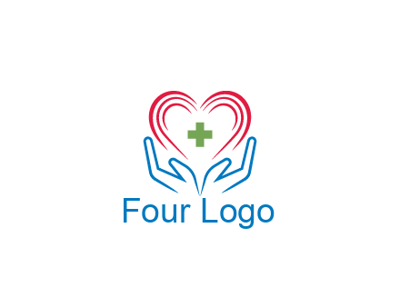 line art hands and heart with first aid sign