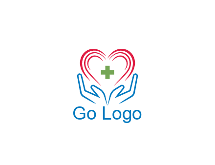 line art hands and heart with first aid sign