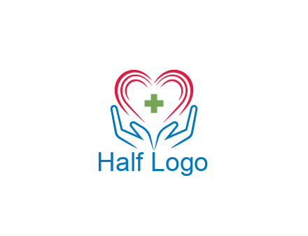 line art hands and heart with first aid sign