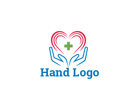line art hands and heart with first aid sign