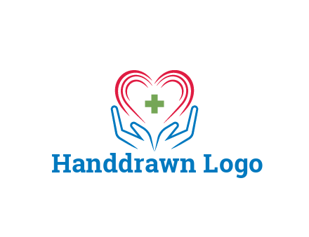 line art hands and heart with first aid sign