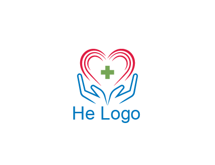 line art hands and heart with first aid sign