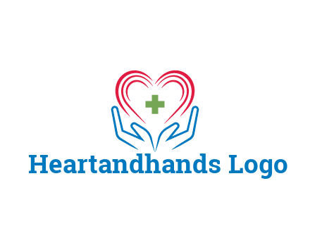 line art hands and heart with first aid sign