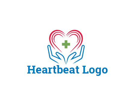 line art hands and heart with first aid sign