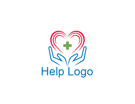 line art hands and heart with first aid sign
