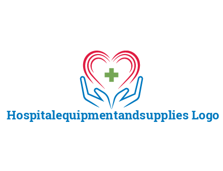 line art hands and heart with first aid sign