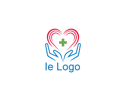 line art hands and heart with first aid sign
