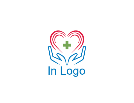 line art hands and heart with first aid sign