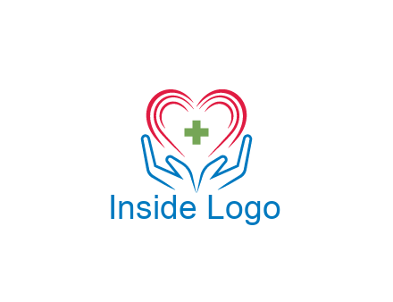 line art hands and heart with first aid sign