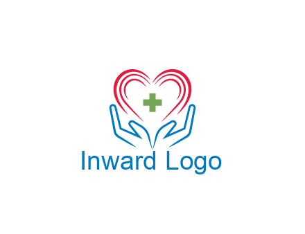 line art hands and heart with first aid sign