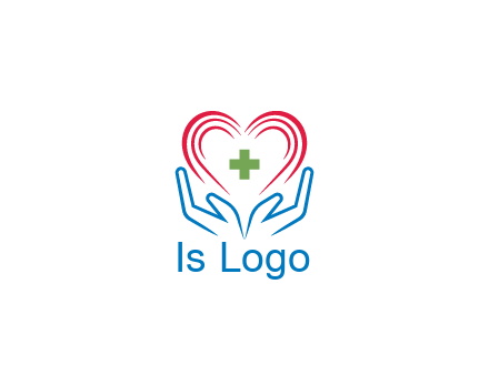 line art hands and heart with first aid sign